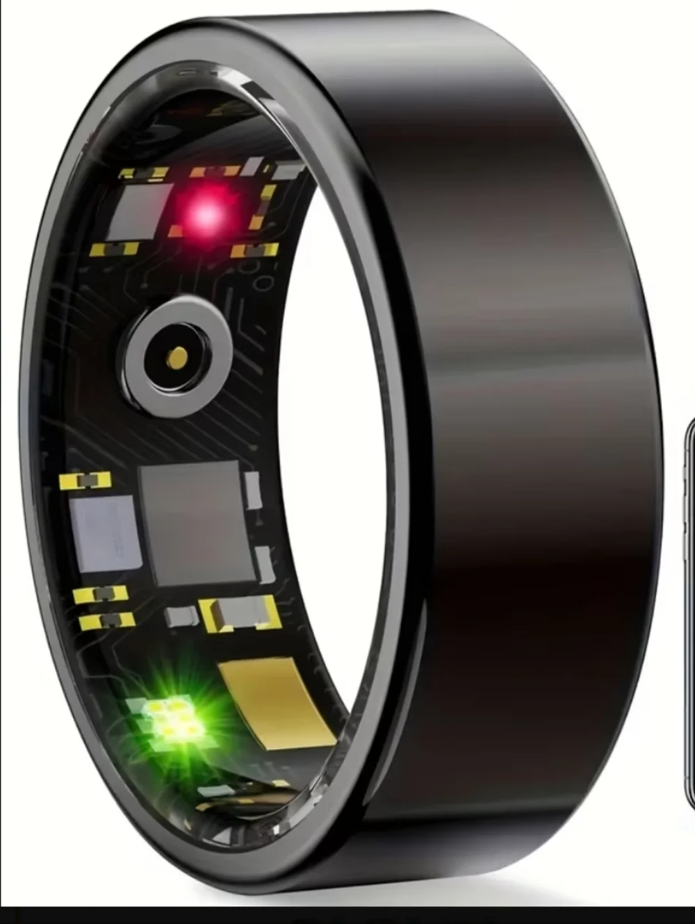 IP 68. Black Smart Health Ring with Advanced Sensors